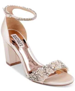 BADGLEY MISCHKA Ivory Finesse Embellished Block Heel Sandals US 6.5 - Picture 1 of 14