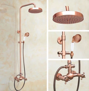 Antiguo juego de ducha de baño de cobre rojo grifo cabezal de ducha de lluvia con pulverizador de mano - Imagen 1 de 7