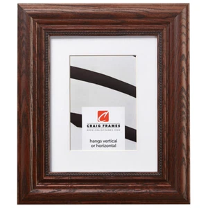 Craig Frames Colonial Ornate, 2.25" Dark Walnut Brown Picture Frame With a Mat - Picture 1 of 7