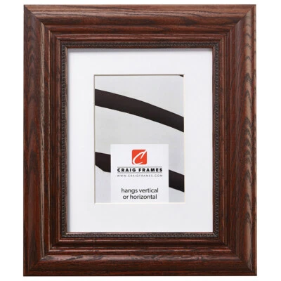 Craig Frames Colonial Ornate, 2.25" Dark Walnut Brown Picture Frame With a Mat