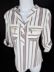 Small Stretch 3/4 Sleeve Pullover Hobo Hippie Shirt Zipper Pockets Festival Top - Picture 1 of 4