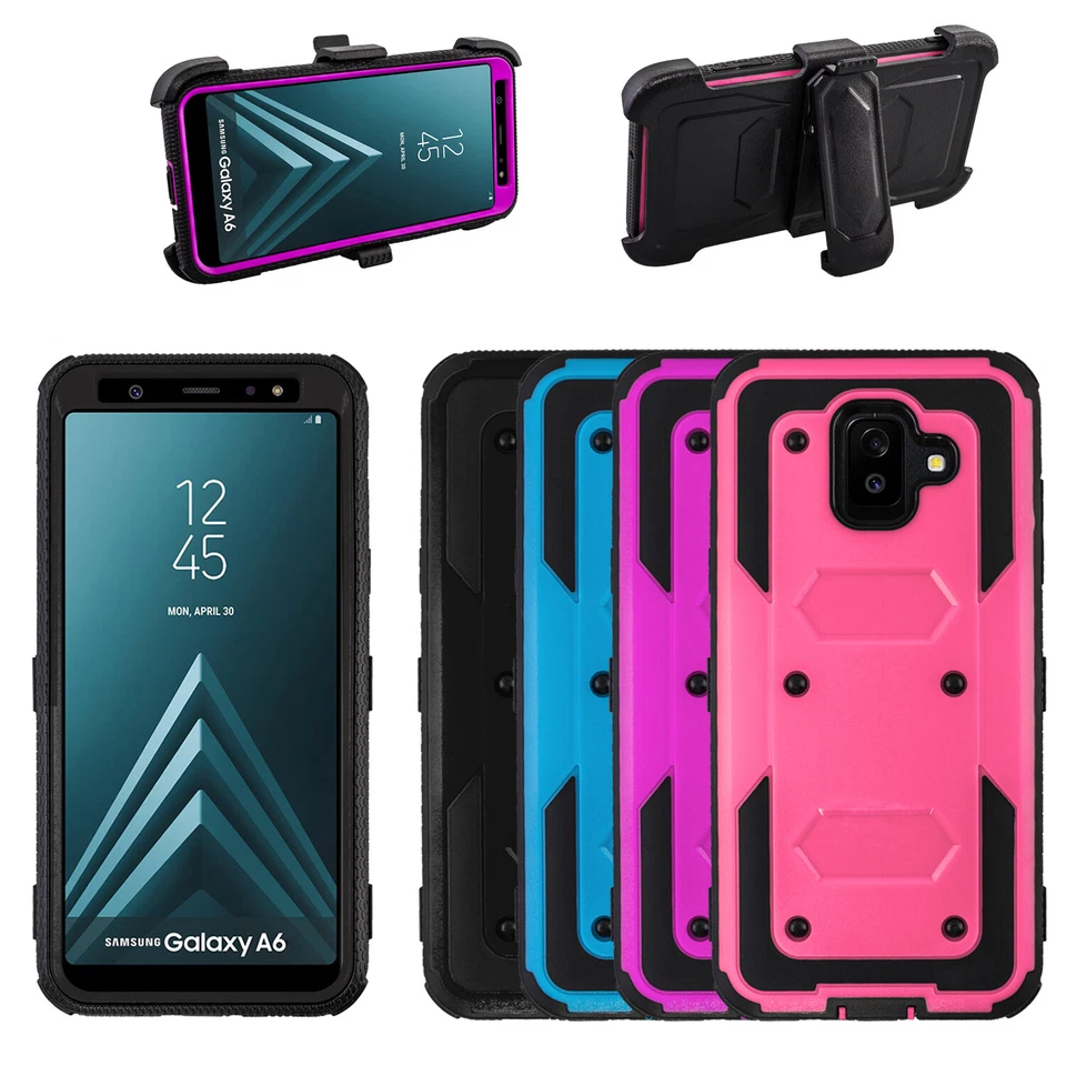 Funda para Samsung A6 2018, funda con clip para cinturón 360° doble capa híbrida amortiguador y soporte  Foto 1 de 1