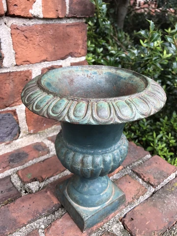 Antique Green French Cast Iron Garden Planter Urn  Great Color Cover