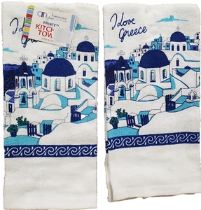 Set of 2 Same Printed Kitchen Terry Towels (15"x25") I LOVE GREECE THEME, AM - Picture 1 of 4