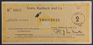 Vintage Sears Rehbock & Co. Rabatt Bonitätsprüfung 2 Cent Minneapolis MN - Bild 1 von 3
