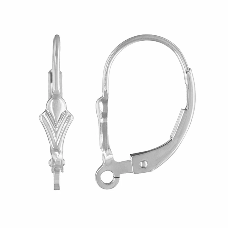 Sterling Silver Fleur De Lis Continental Leverback Clip Earring Wires + Dropper  - Image 1 of 1