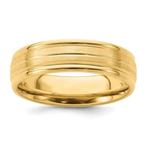 14k Yellow Gold 6mm Satin with Center Line Wedding Band Ring for Men Size 9 - Picture 1 of 5