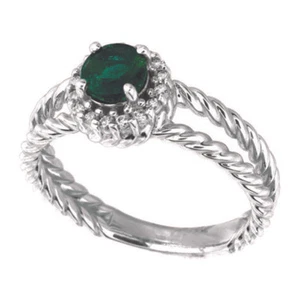 0.65 Carat Natural Emerald & Diamond Ring 14K White Gold - Picture 1 of 2