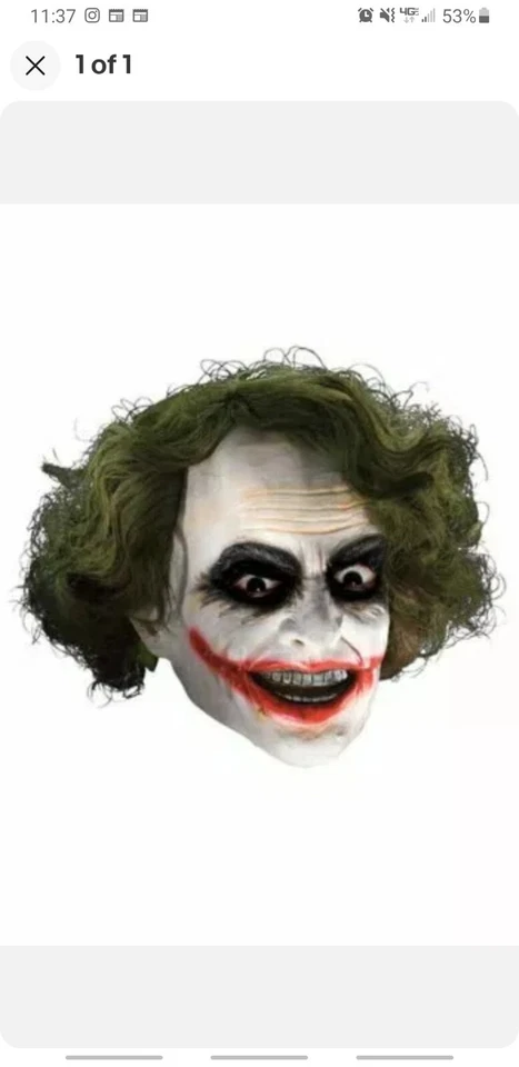 Joker Mask with Hair Costume Accessory Batman Cosplay Halloween - Image 1 of 1