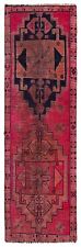 Vintage Bordered Hand-Knotted Carpet 2'11" x 9'6" Traditional Wool Rug