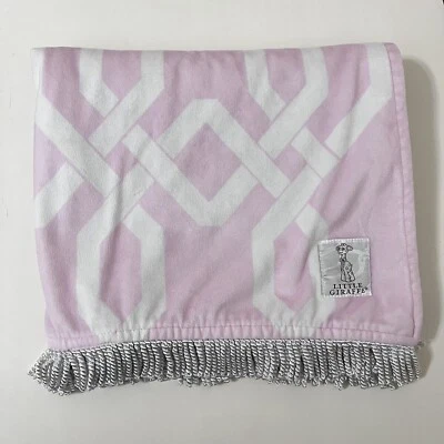 Little Giraffe Pink Bliss Windowpane Fringe Baby Blanket Lovey Lovie Blankie - Image 1 of 4