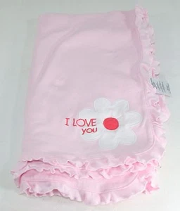 Carters Pink OS Knit Pink Flower Stretchy Baby Security Blanket LOVE YOU Ruffle - Picture 1 of 4