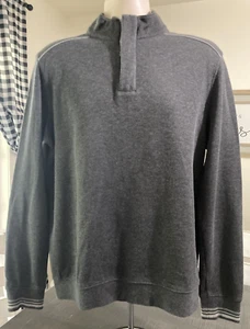 Hugo Boss Sweater Men's Large Charcoal Gray Long Sleeve 1/4 Zip Elbow Patches - Picture 1 of 10