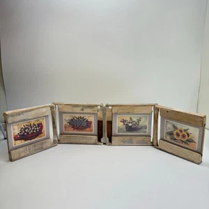 Rustikaler klappbarer 4-Panel Holz Bilderrahmen Vintage Blumenmuster Landhaus Deko - Bild 1 von 12