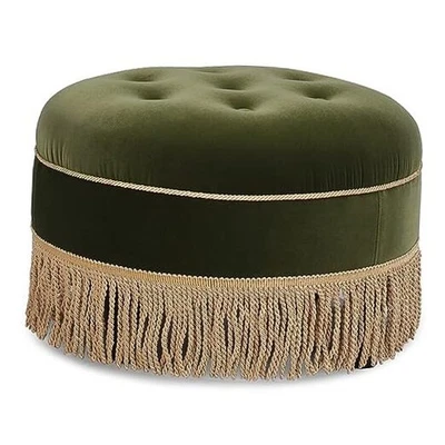  Yolanda 24" Round Upholstered Accent Ottoman, Medium Olive Green - Image 1 of 4