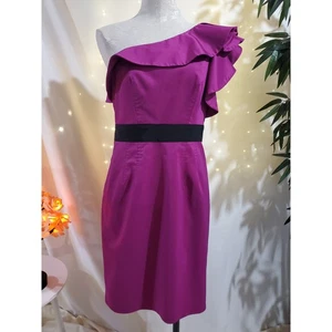 Jessica Simpson One Shoulder Ruffle Sleeve Satin Wild Aster Dress Womens Size 10 - Picture 1 of 15