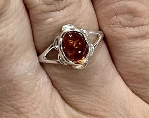 Cognac Baltic Amber Size P 925 Sterling Silver Ring Jewellery Gift Box - Picture 1 of 6