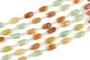 92.5 Silver 2 Piece Connectors Natural Multi Aventurine Faceted Oval 7x13 MM - Picture 1 of 6
