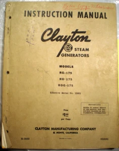Clayton Mfg Co Manual Steam Generators ASBESTOS Cloth Cement Insulation 1963 - Picture 1 of 8