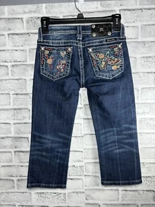 Miss Me Girls Size 12 Dark Wash Sequined Back Pocket Capri Jeans JK5691P - Picture 1 of 9