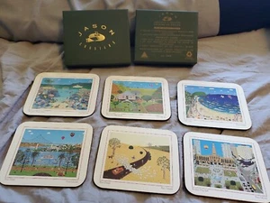 SIX JASON CORK BACKED COASTERS Katy Edwards Queensland NEW IN BOX EUC - Picture 1 of 13