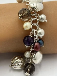 Brev Milor Sterling Silver Cha Cha Multi Color Gemstone Charm Bracelet 7.5" FZ - Picture 1 of 2