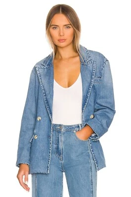 NUEVO NUEVO CON ETIQUETAS $225 ALGO AZUL MARINO x REVOLVE Denim Doble Pecho Blazer Chaqueta Azul M Foto 1 de 4