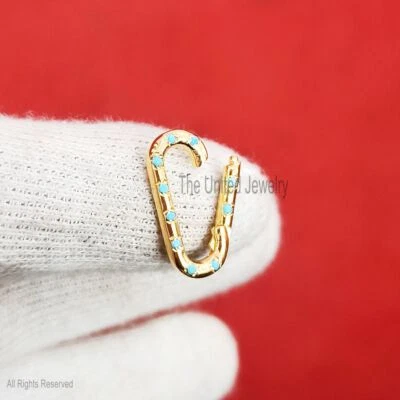 14K Gold Turquoise Charm Holder, 14K Enhancer Lock, 14K Gold Push Lock Foto 1 de 4