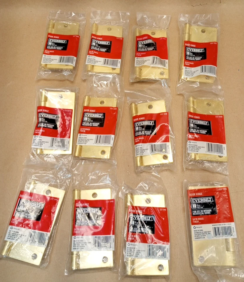 Everbilt 237 048 Satin Brass Square Corner Door 4" Hinge 237-048