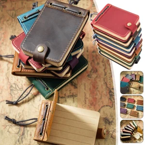 Vintage Mini Notebook Genuine Leather Diary Journal Portable Notepad Sketchbook - Picture 1 of 25