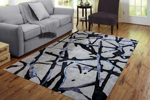Hand-Tufted Wool/Silk Area Rugs Living Room Gray Contemporary Abstract Carpets - Picture 1 of 8