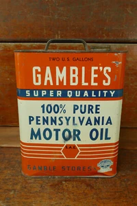 Vintage Gamble’s Store Super Quality Motor Oil 2 Gallon Metal Oil Gas Can Empty - Picture 1 of 8