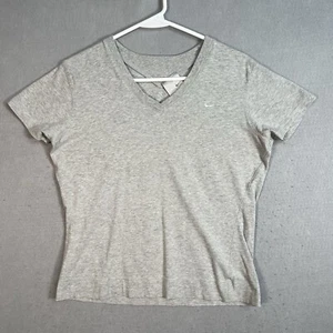 Vintage Y2K Nike Embroidered Swoosh V Neck T Shirt Womens Large Gray - Picture 1 of 7