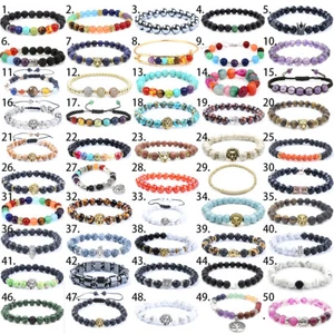 Hot Men Women 8mm Lava Rock Chakra Beads Elastic Natural Stone Agate Bracelets - Bild 1 von 131