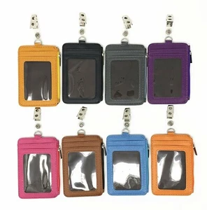 Zipper Leather Vertical ID Badge Holder with 4 card slots and Clip NEW - Picture 1 of 42