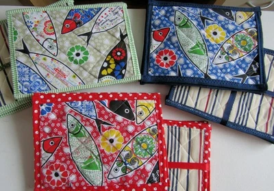 Hand Crafted  Table Place Mats Quilted Cotton Portugese Fabric - set of 4 - Image 1 of 4