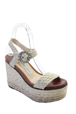 Sandalias Jimmy Choo para mujer de cuero con plataforma y cuña blancas talla 5 Foto 1 de 4