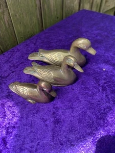 Set Of 3 Brass Ducks  - Picture 1 of 5