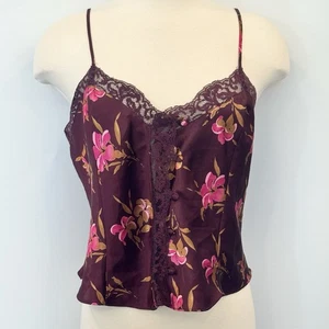 90s Victoria’s Secret Silky Satin Plum Floral Print Gold Label Vest Camisole M - Picture 1 of 5