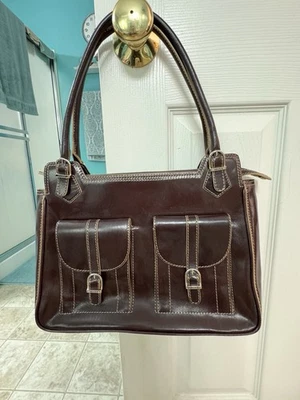 Maxx New York Brown Leather Handbag with Floral Fabric Lining - Image 1 of 4