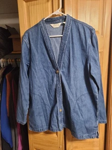 Vintage Orvis Women's Large 100% Cotton Denim Casual Blazer - Picture 1 of 4