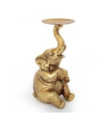 Detailed Gold Elephant Dinner Candle Holder Ornament | Safari Animal Lover - Image 1 of 2