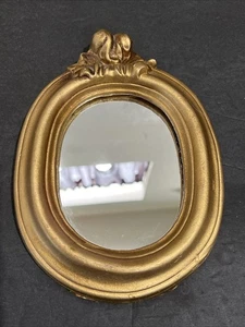 Gold Gilt Ornate Plaster Wall Mirror Rococo Baroque Style Oval Small Vintage - Picture 1 of 16