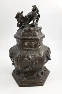 Large 19thC Chinese Bronze Censer, Hexagonal, Fu Lion Finial, Qing Dynasty - Picture 1 of 12