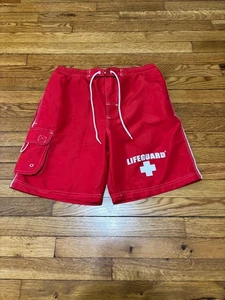 Lifeguard Mens Cargo Swim Trunks Size Small Red Built in Brief Bathing Suit NWT - Picture 1 of 8
