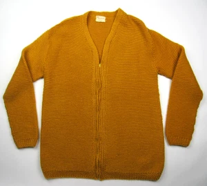 Vtg 50s 60s Talon Zipper Hand Knit Cardigan Sweater Gold Grandma Primitive Mod - Picture 1 of 17