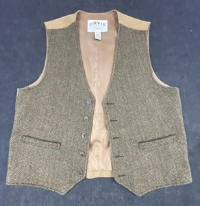 Orvis Vest Tweed Wool Herringbone Flecked Brown Tan WaistCoat Mens Large - Picture 1 of 11