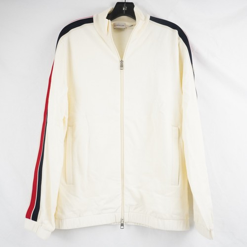 OFF WHITE Giacca da pista Moncler 100% cotone bianco sporco full zip con maniche a righe taglia S