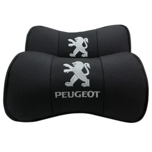 2Pc Black Real Leather Car Seat Neck Pillow Car Headrest Fit For Peugeot Car - Picture 1 of 4