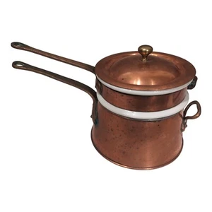 Vintage French Copper Brass Bazar Francais NY 666 Double Boiler Hall USA - Picture 1 of 13